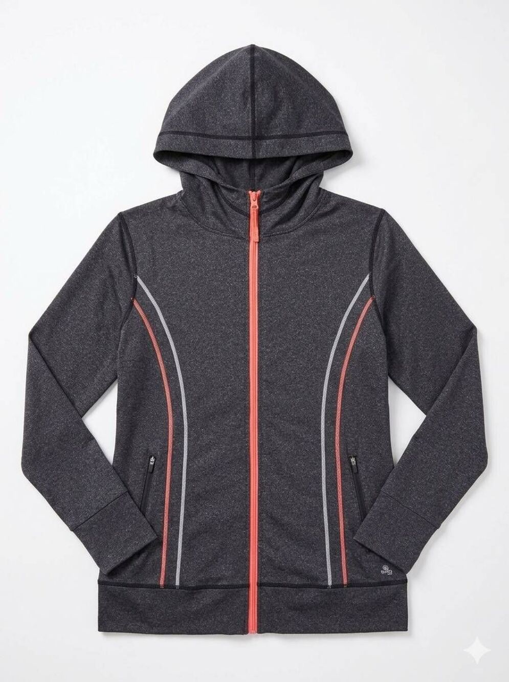 💜Soho Sport Gray & Neon Orange Hooded Athletic Jacket Large